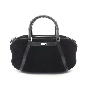 Gucci Bamboo Handbag Suede Leather Black